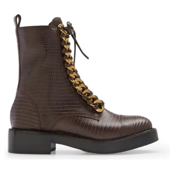 Jeffrey Campbell Damon Snakeskin Embossed Gold Chain Combat Boots Size 6 - Picture 3 of 9